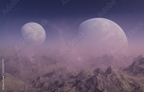 Fototapeta Naklejka Na Ścianę i Meble -  3d rendered Space Art: Alien Planet - A Fantasy Landscape