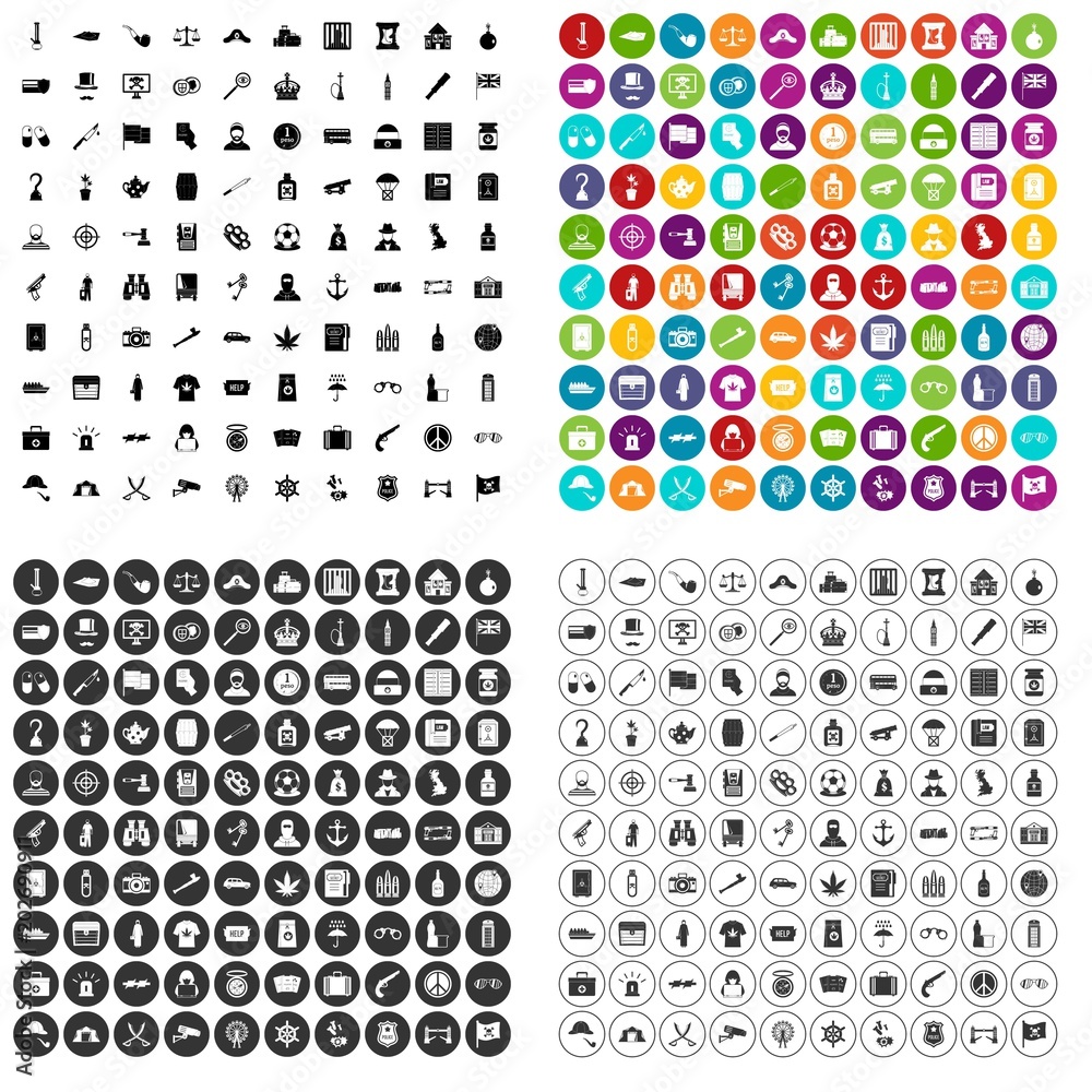 100 offence icons set vector in 4 variant for any web design isolated on white - obrazy, fototapety, plakaty 
