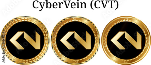 Set of physical golden coin CyberVein (CVT)