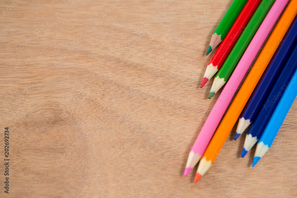Colored pencils arranged in diagonal line Colored pencils arranged in diagonal line
