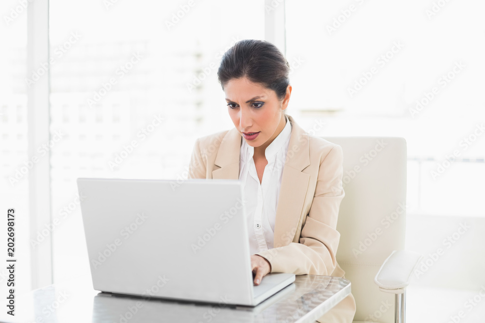 Focused businesswoman working on a laptop Focused businesswoman working on a laptop