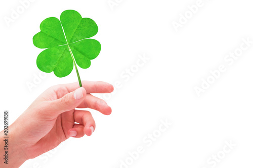 Shamrock against hand with raised fingers