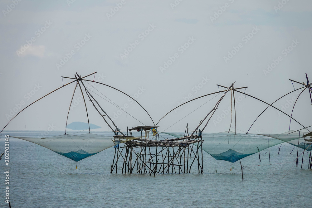 Traditional Local Fishing Trap also Known as Yor Building at Pakpra Phatthalung Thailand near Thale Noi Lake