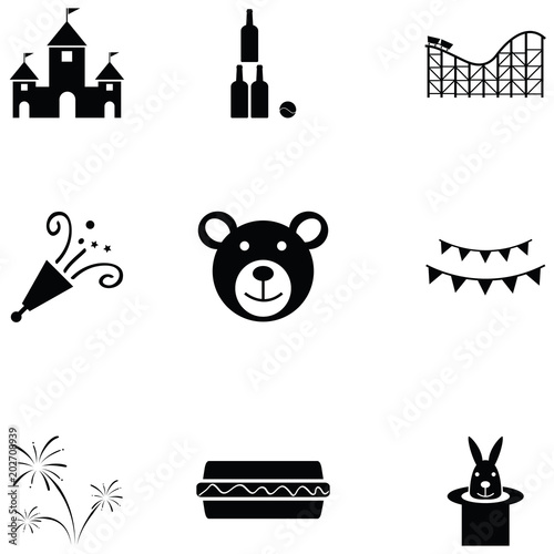 amusement park icon set
