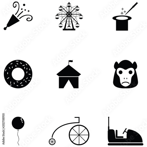 amusement park icon set