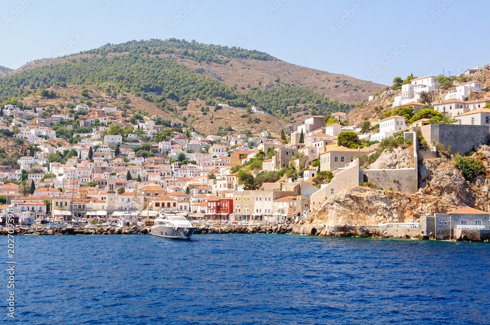 Approaching Hydra, one of the most picturesque islands of Greece