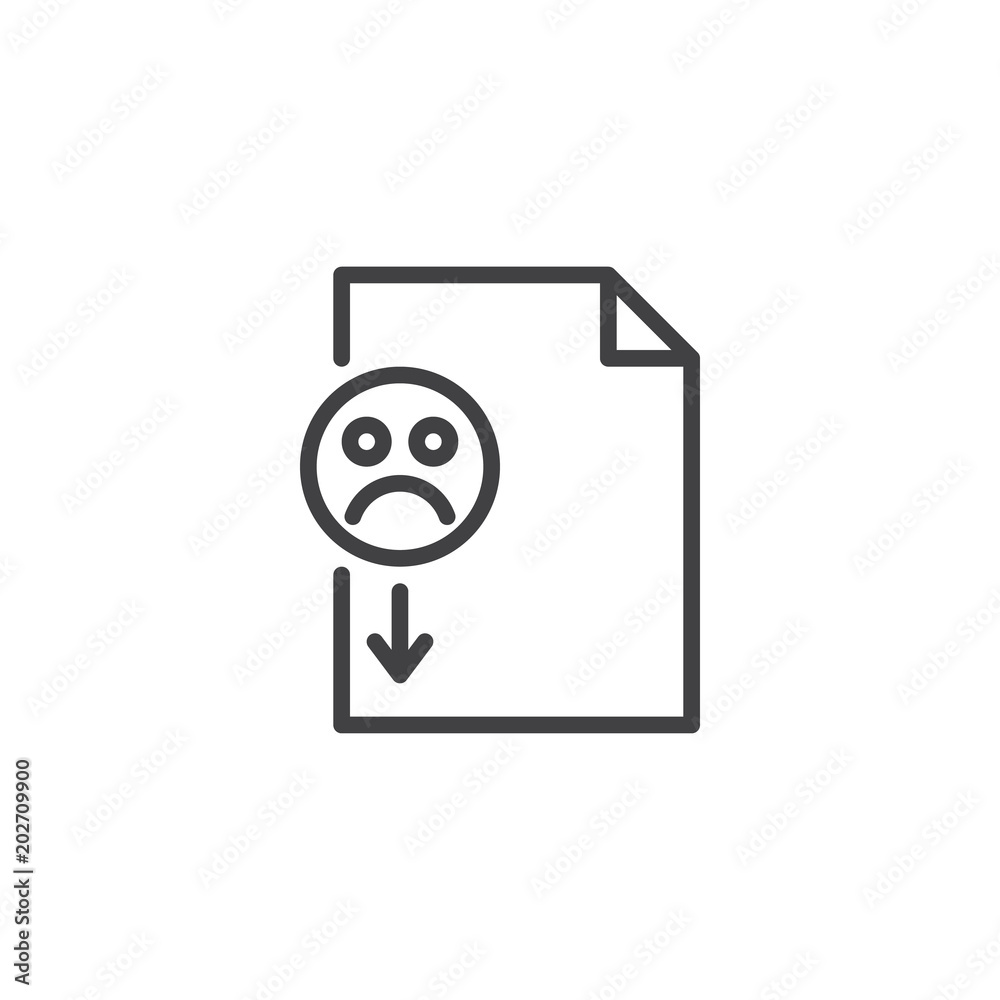 Bad rating file format outline icon. linear style sign for mobile concept and web design. Sad emoji document simple line vector icon. Symbol, logo illustration. Pixel perfect vector graphics Bad rating file format outline icon. linear style sign for mobile concept and web design. Sad emoji document simple line vector icon. Symbol, logo illustration. Pixel perfect vector graphics