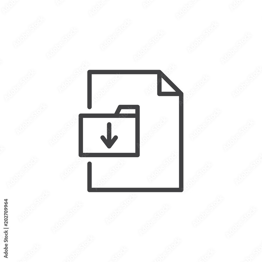 Folder file download arrow outline icon. linear style sign for mobile concept and web design. Download line vector icon. Symbol, logo illustration. Pixel perfect vector graphics Folder file download arrow outline icon. linear style sign for mobile concept and web design. Download line vector icon. Symbol, logo illustration. Pixel perfect vector graphics