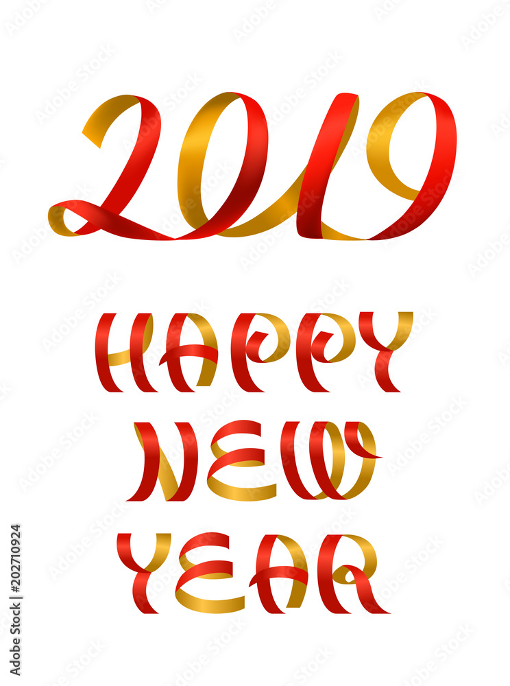 Fotografie Year Two Thousand Nineteen ribbon lettering