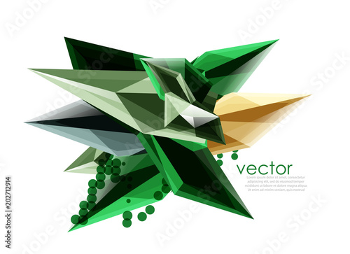Color glass crystals on white background, geometric abstract composition with glass gemstones and copyspace, background template