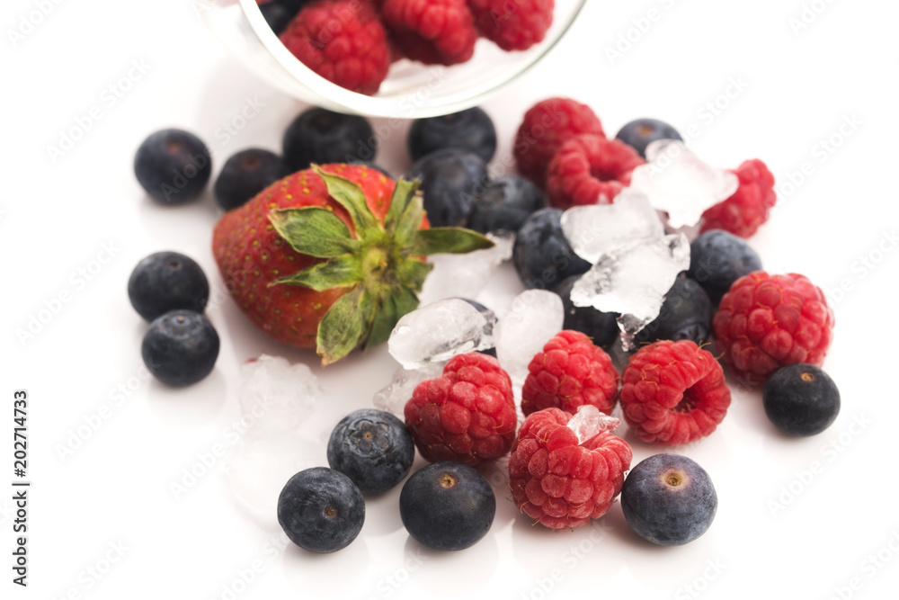 Closeup shot of frozen raspberries, blackberries and strawberries Closeup shot of frozen raspberries, blackberries and strawberries