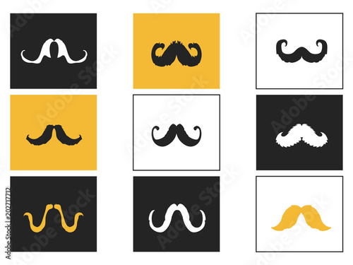 Curly Mustache square button icons set