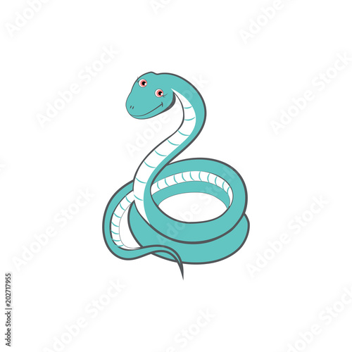 Cute cartoon snake, kid wild animal vector funny colorful exotic mammal illustration, viper isolated on white background, Education for children, character design, mascot zoo alphabet, baby shower