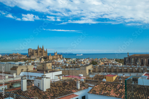 Palma Mallorca cityscape with the cathedral and sea in the background