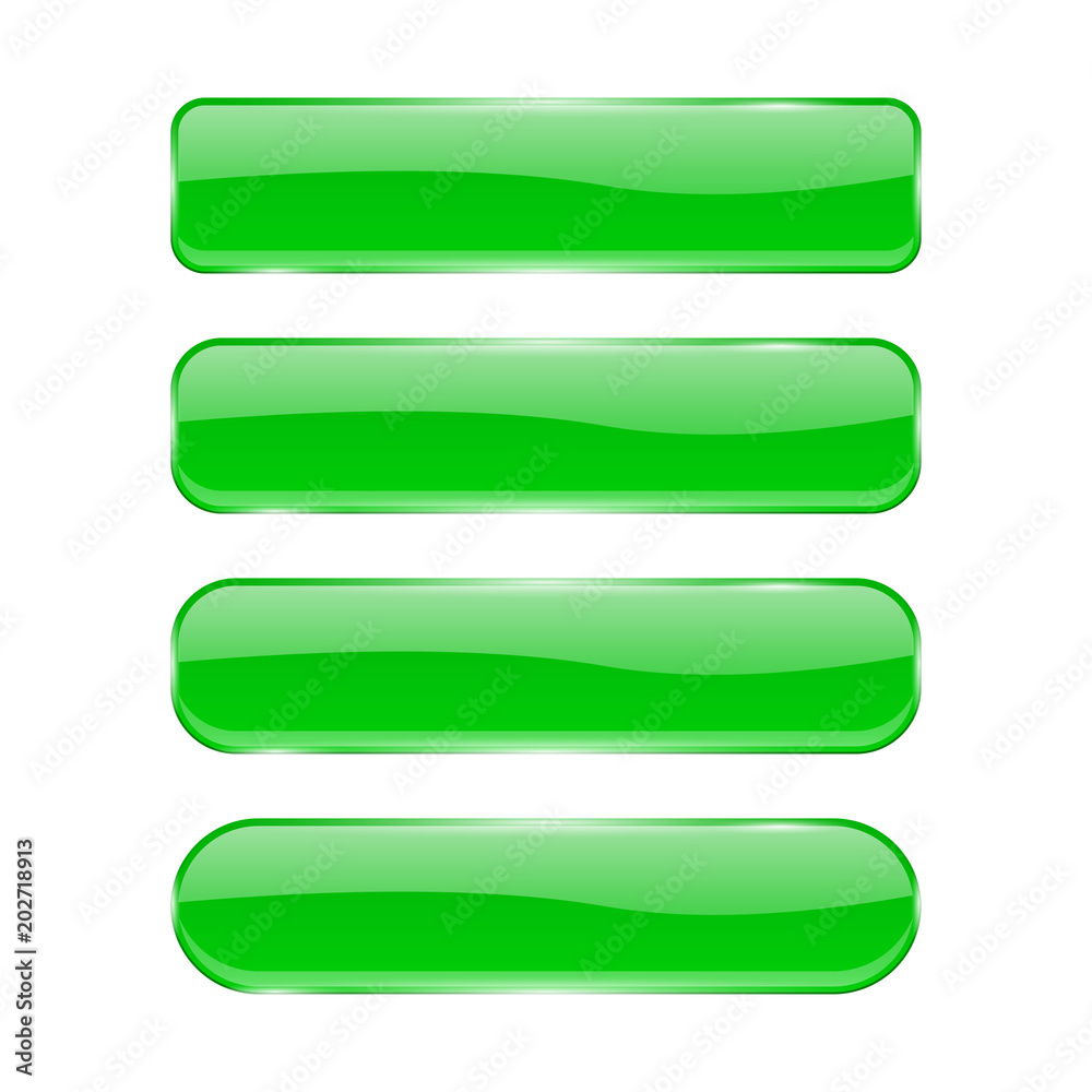 Green glass buttons. Shiny rectangle 3d icons with reflection Green glass buttons. Shiny rectangle 3d icons with reflection