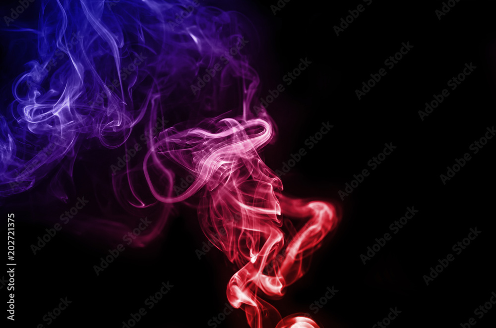 abstract colorful fragment movement of white smoke on black background.