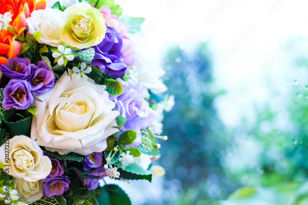 Close up many colorful flower (rose) for wedding & flower background or texture.