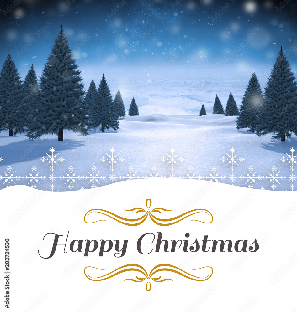 Fototapeta premium border against snowy landscape with fir trees