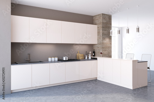 White panoramic kitchen corner