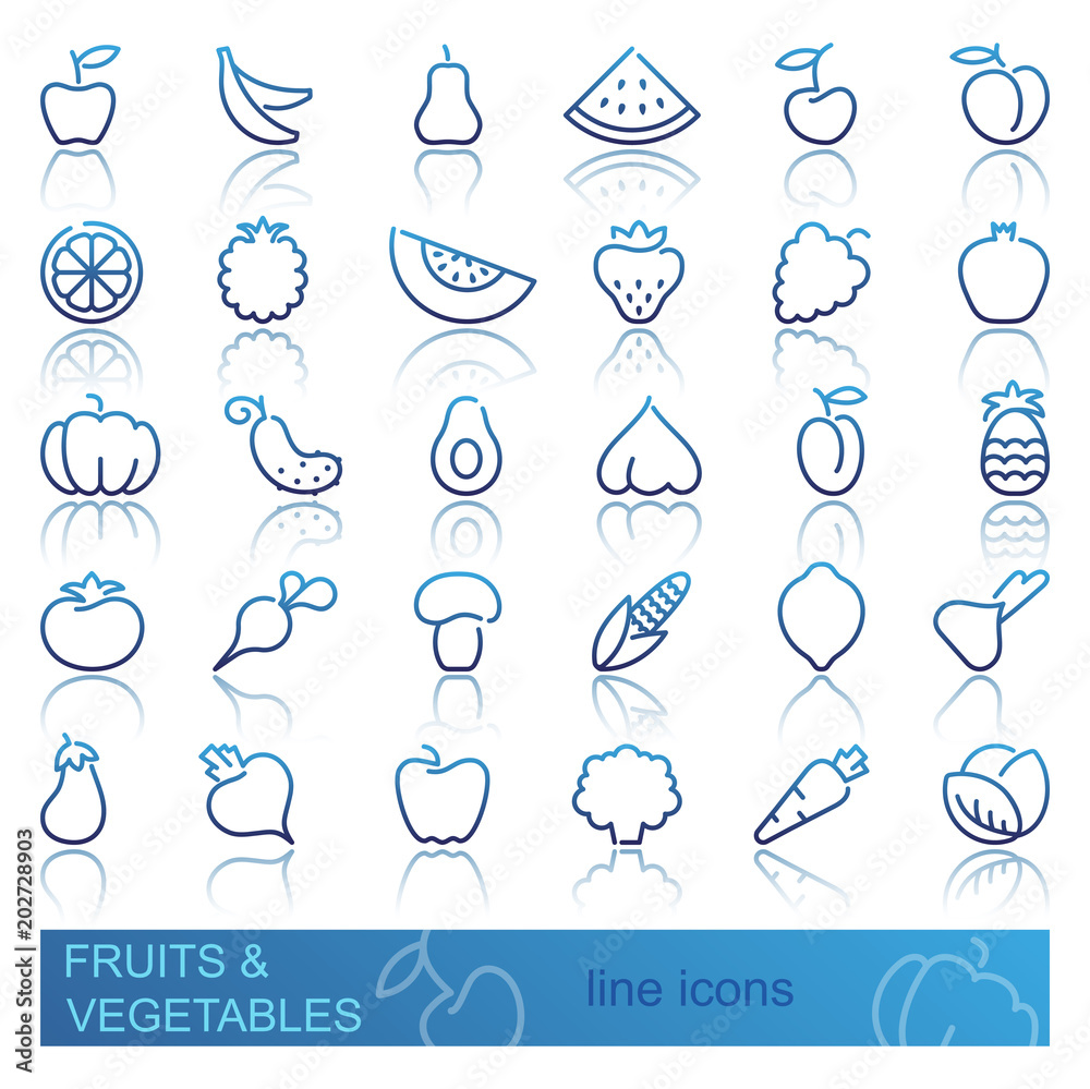 Contour icons of vegetables and fruit