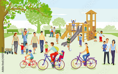 Familien mit Kindern auf dem Spielplatz