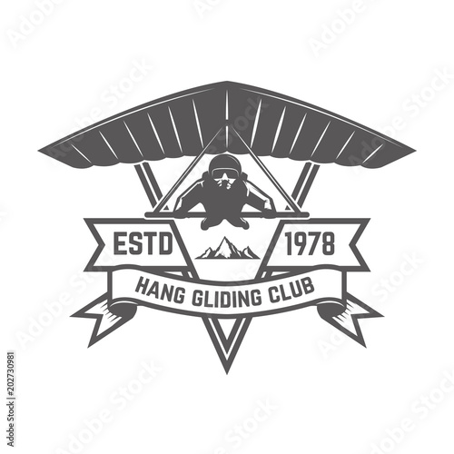 Hang gliding club emblem template. Design element for logo, label, emblem, sign.