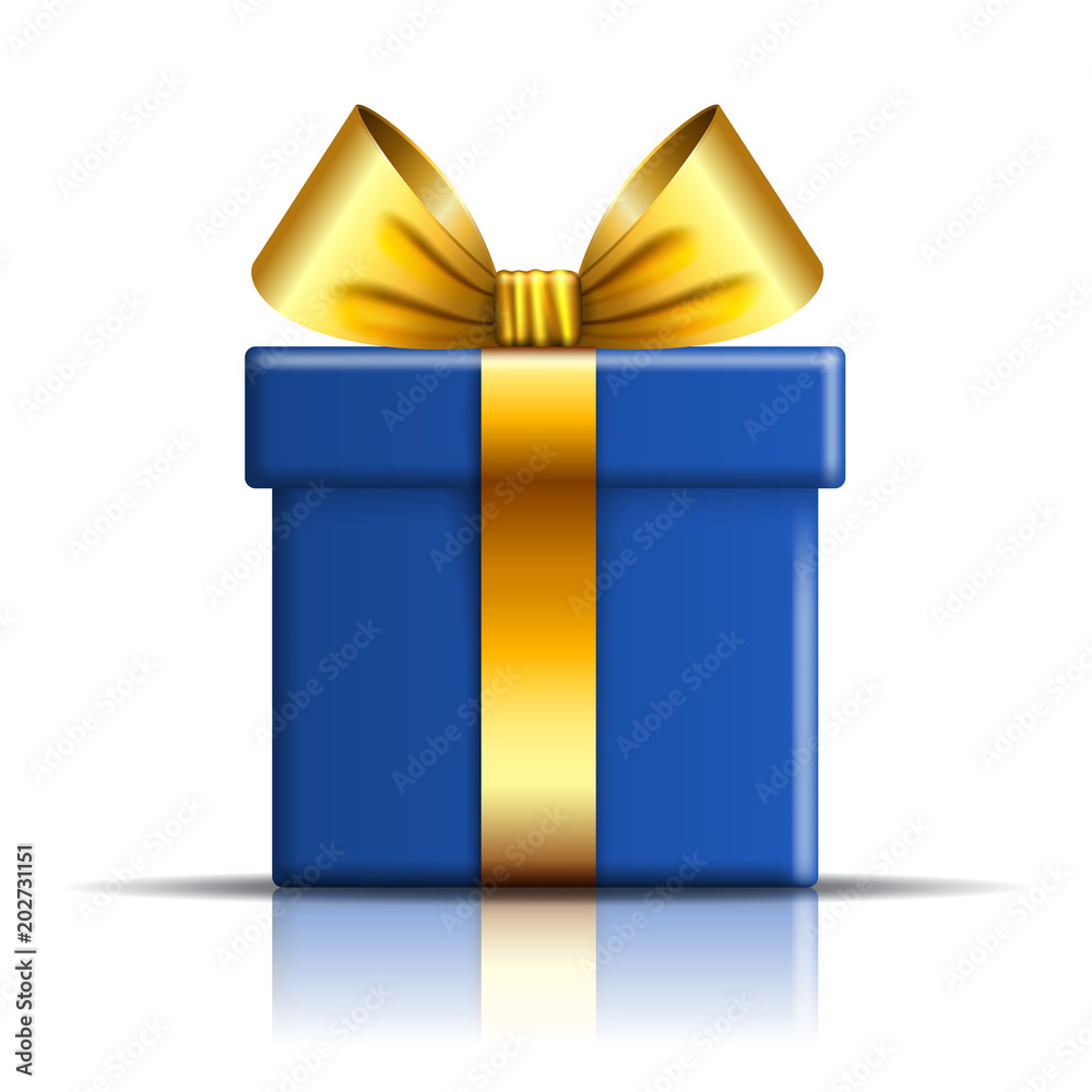 Gift box with blue ribbon package mockup Vector Image