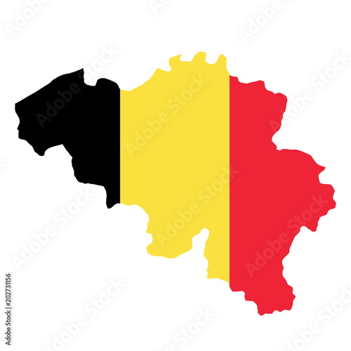 silhouette country borders map of Belgium on national flag background of vector illustration