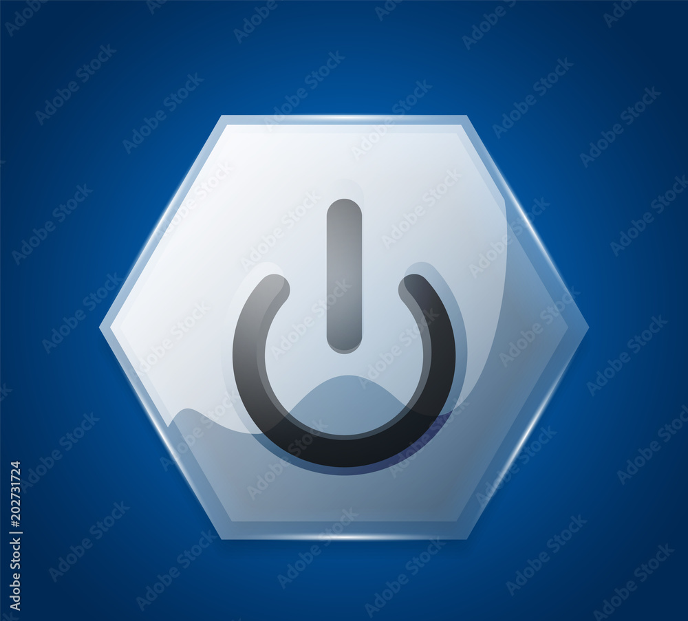 Glass transparent effect power start button, on off icon, vector UI or app symbol design Glass transparent effect power start button, on off icon, vector UI or app symbol design