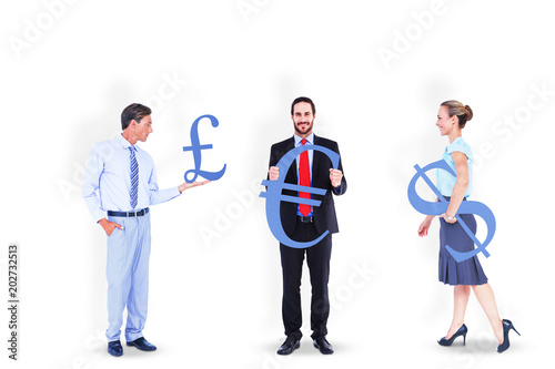 Business people holding money symbols in their hands