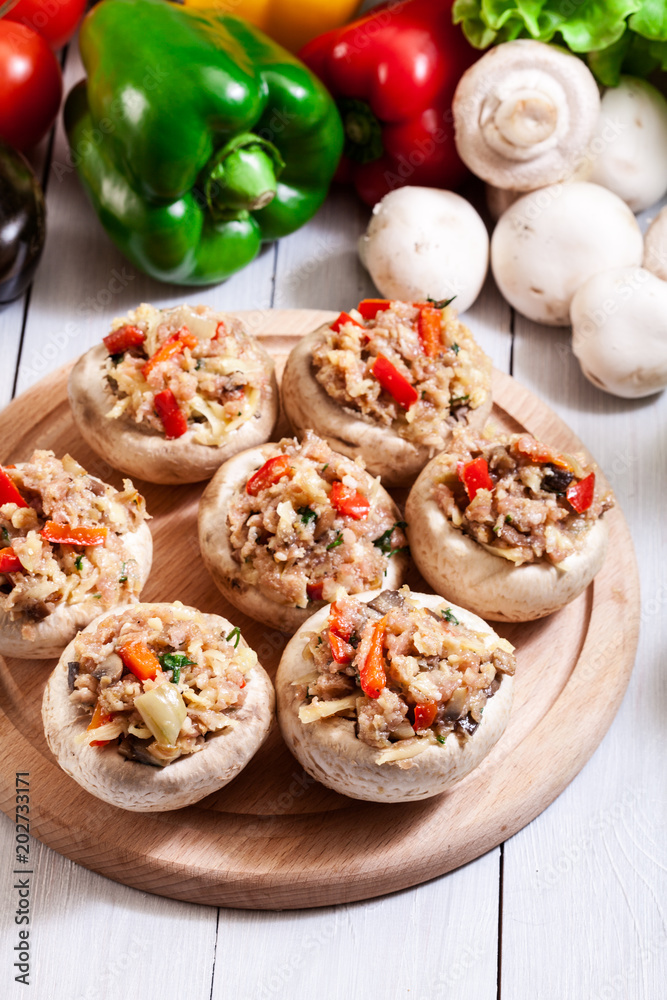Champignon caps stuffed with minced meat Champignon caps stuffed with minced meat