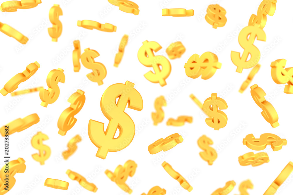 Golden dollar sign with soft focus. 3D rendering.