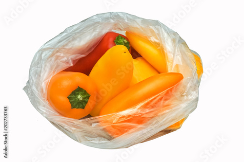 Red, orange and yellow mini paprika packaged