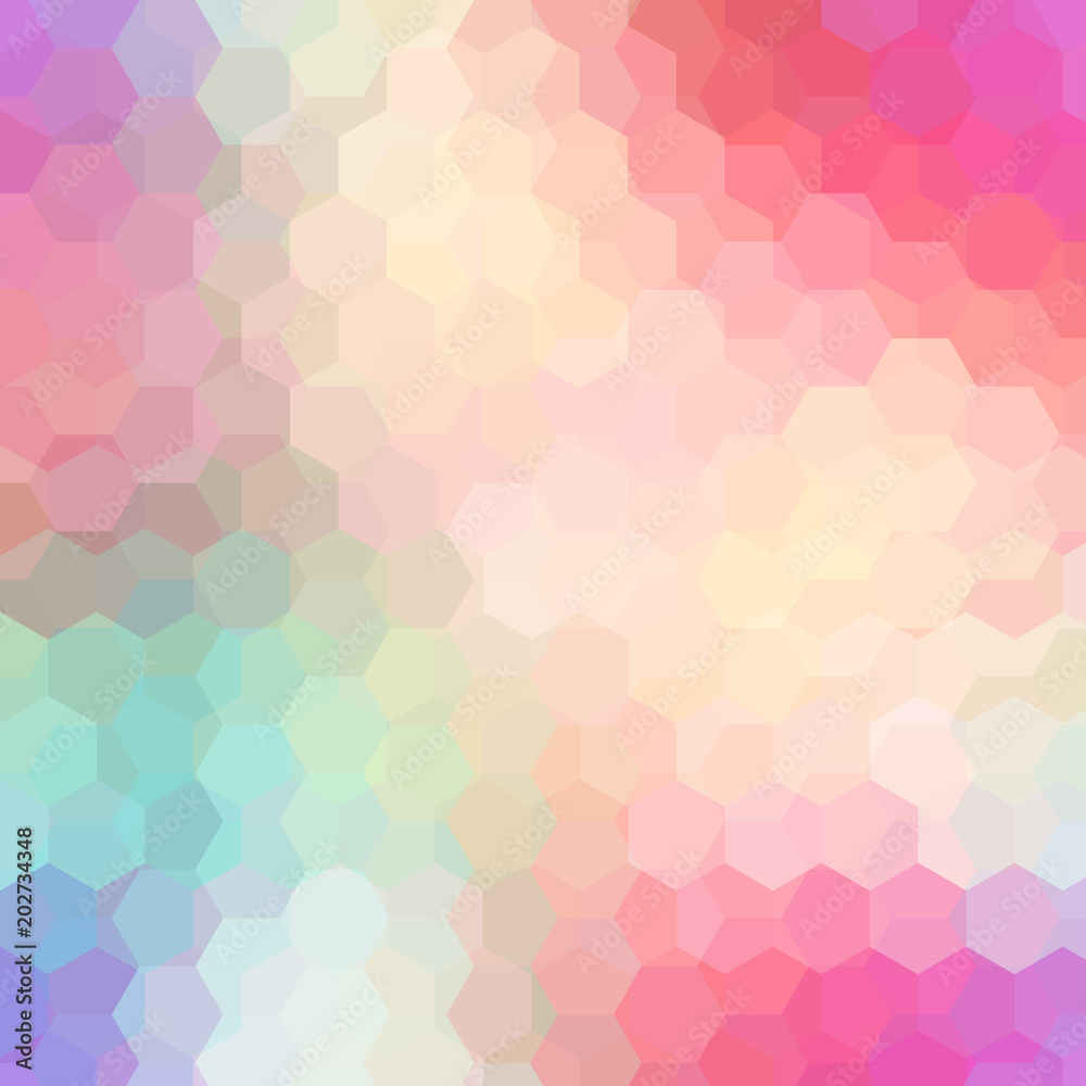 Background made of orange, pink, green hexagons. Square composition with geometric shapes. Eps 10