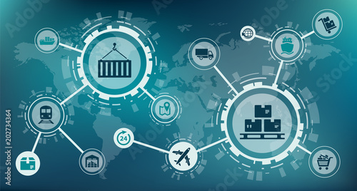 Modern logistics / supply chain management / delivery of goods - vector illustration