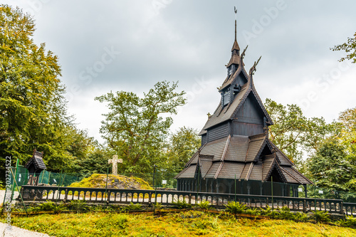 Norwegian wooden church near Bergen photo