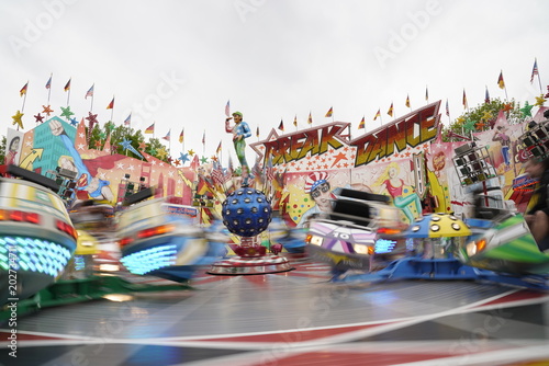 Break Dance ride in action at the amusement park (Festwiese Kleinmesse) in Leipzig, Germany