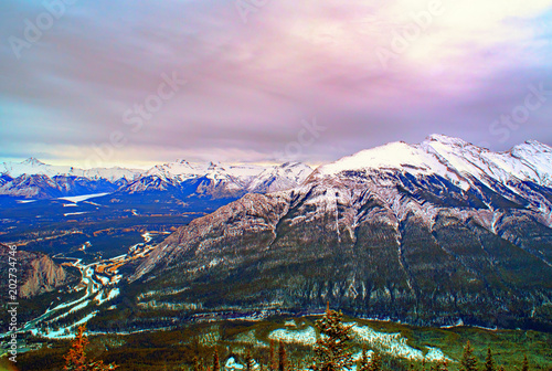 Sulphur Mountain in Banff National Park in the Canadian Rocky Mountains overlooking the town of Banff. © warasit