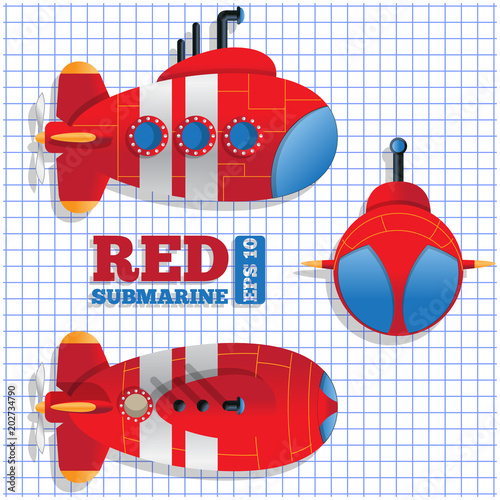 Scheme of a submarine. Vector illustration.