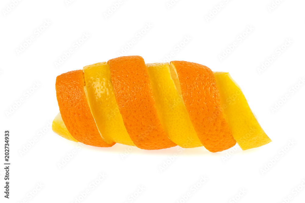 peel of orange and lemon on white background peel of orange and lemon on white background