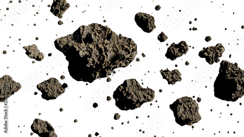 group of asteroids isolated on white background (3d render)