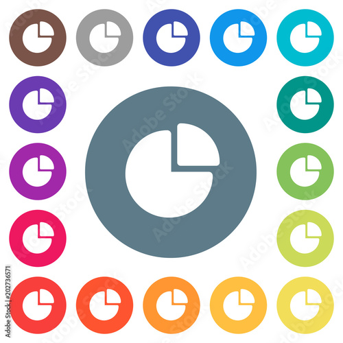 Pie chart flat white icons on round color backgrounds