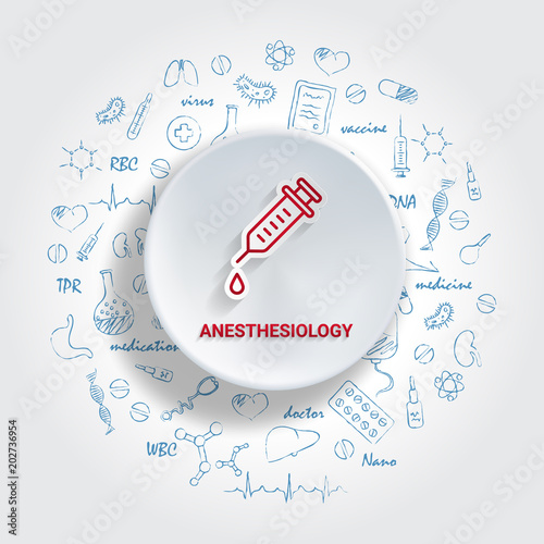 Icons For Medical Specialties. Anesthesiology Concept. Vector Illustration With Hand Drawn Medicine Doodle. Surgery, Operation, Narcosis, Anesthesiologist, Sterile, Anaesthesiologist