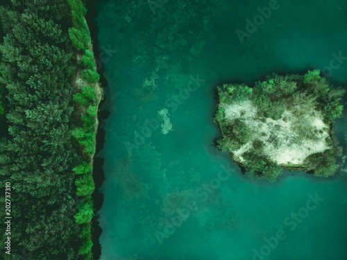 Wildernes,forest and small island on lake,aerial