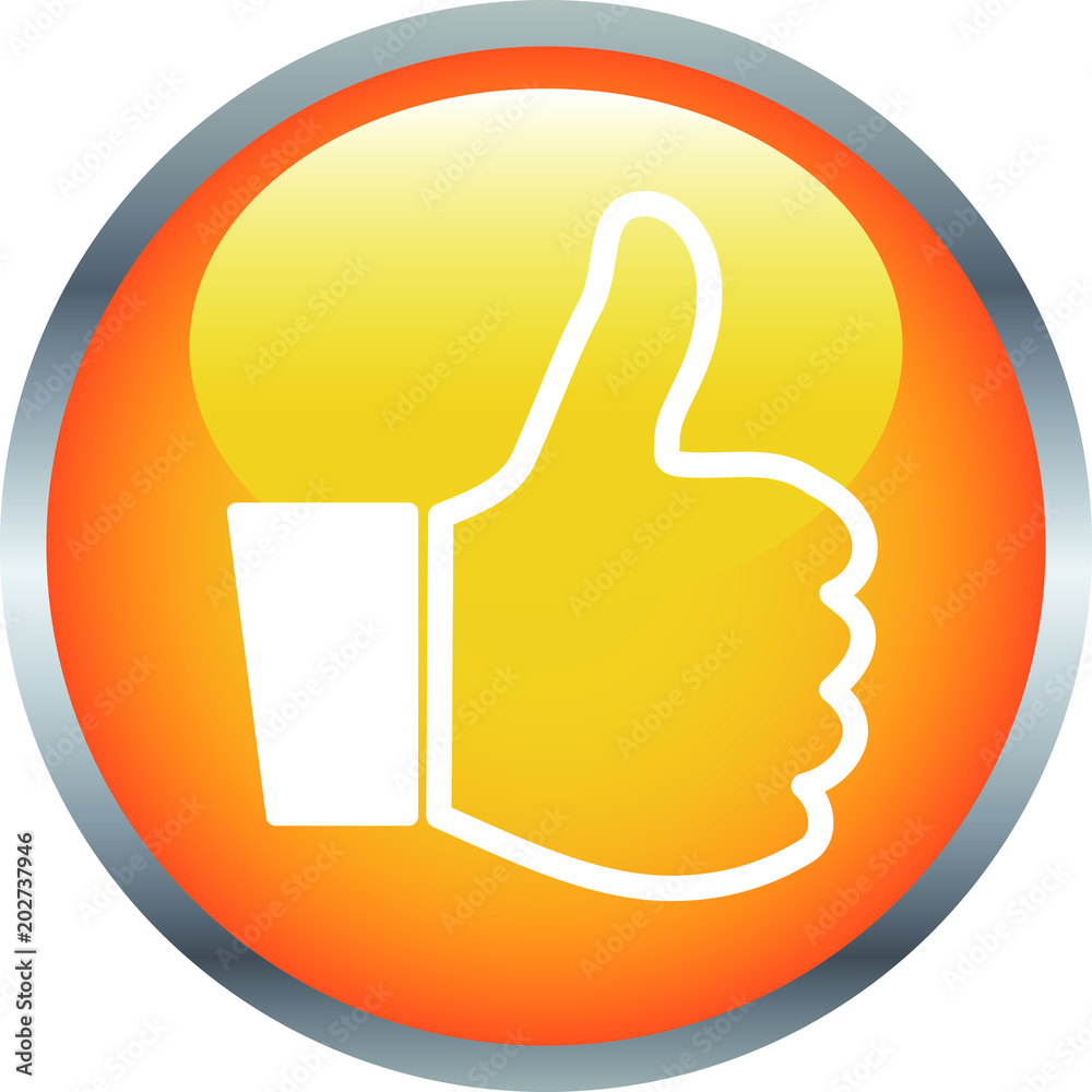 Yellow Shiny round button with Thumbsup mark Yellow Shiny round button with Thumbsup mark