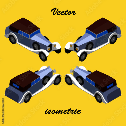 An antique prestigious car of the 30s  depicts in isometric view.