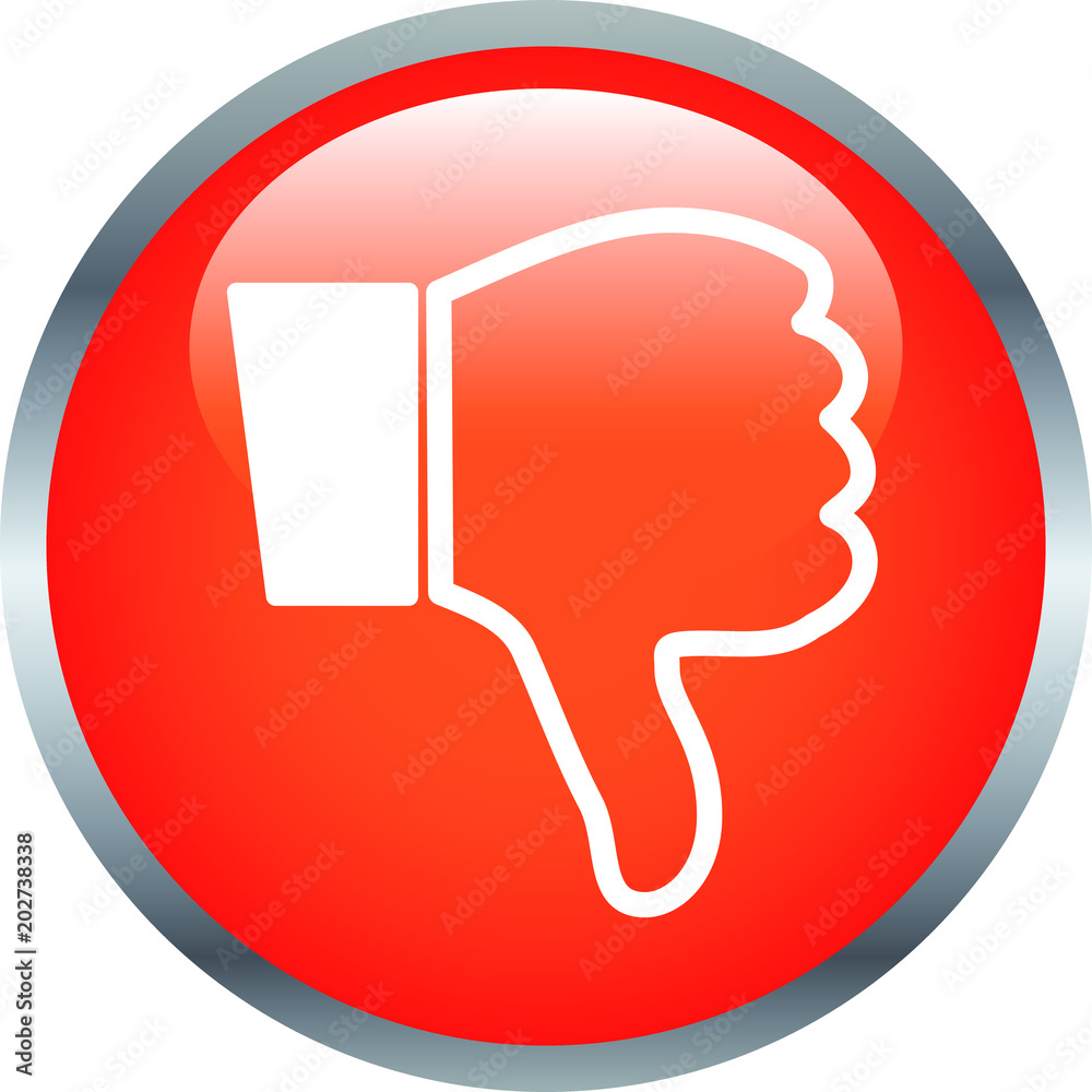 Red Shiny round button with Thumbsdown mark Red Shiny round button with Thumbsdown mark