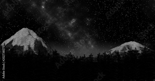 Tablou pe pânză night winter forest sky and mountains background 3d illustration render