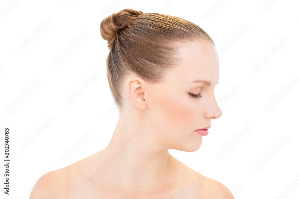 Profile view of a stern pretty blonde model Profile view of a stern pretty blonde model