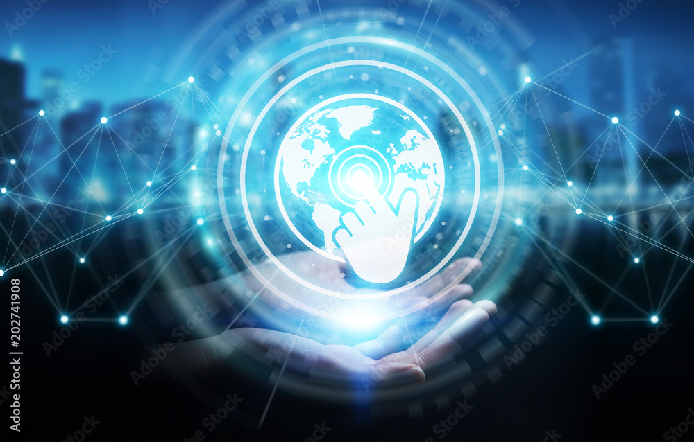 Obraz premium Businesswoman using digital screens interface with holograms datas 3D rendering